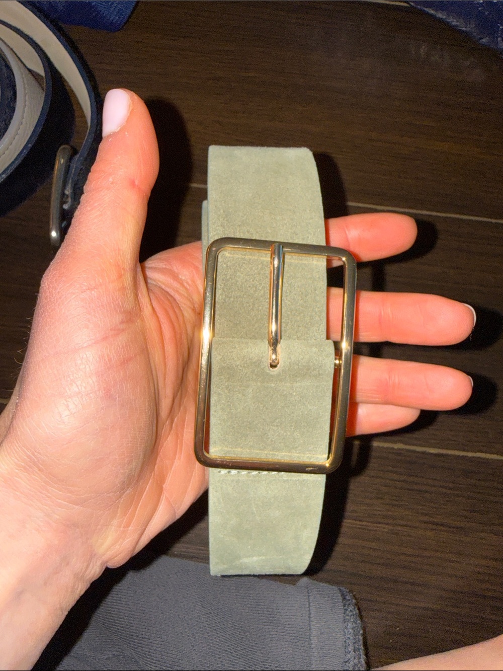 B-Low The Belt Suede Belt with Gold Buckle - Sage Green - Picture 2 of 7